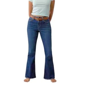 American Eagle Sz 12 Curvy Super High Rise Flare Jeans Dark Wash Stretch Boho